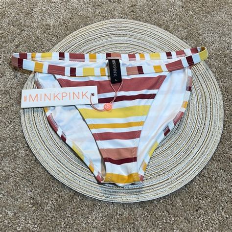 Minkpink Swim Nwt L Mink Pink Autumn Stripe Bikini Bottoms String