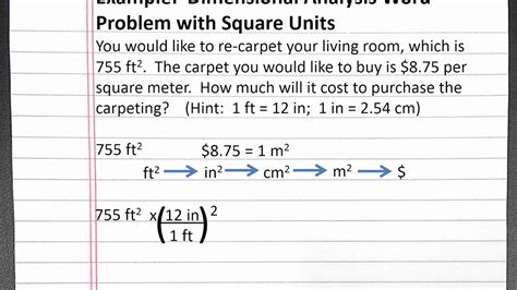 Chemistry 101 Dimensional Analysis Word Problem With Square Units Youtube