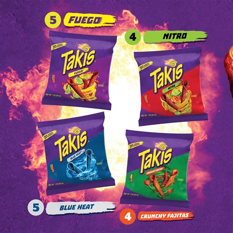 Buy Takis Rolled Tortilla Chips Four Flavor Variety Pack, Fuego, Nitro ...