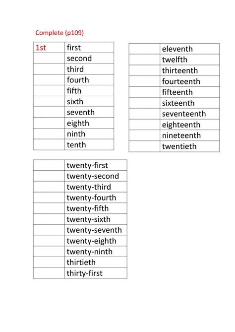 Complete Ordinal Numbers Worksheet Live Worksheets