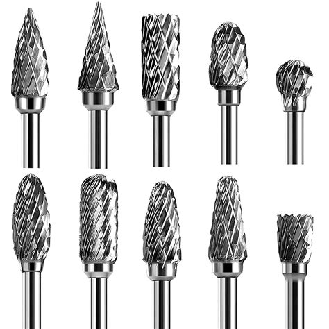 Double Cut Carbide Rotary Burr Set 10 Pcs 1 8 Shank 1 4