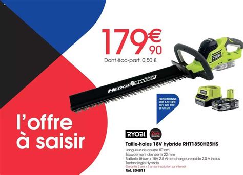 Promo Taille Haies 18v Hybride Rht1850h25hs Ryobi Chez Brico Pro