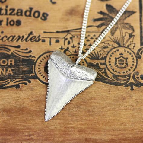 Great White Shark Tooth Necklace Silver, Shark Tooth Pendant, Oxidized ...