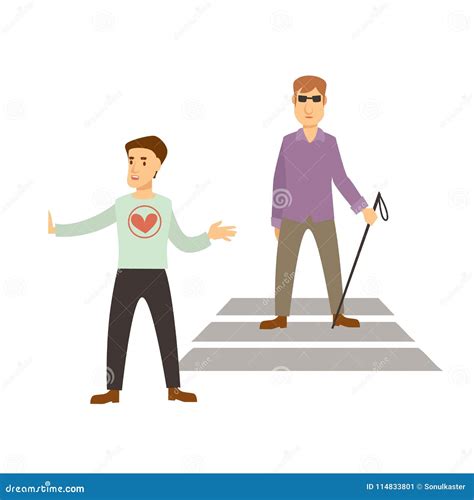 Volunteer Work Or Volunteering People Vector Blind Assistance Stock