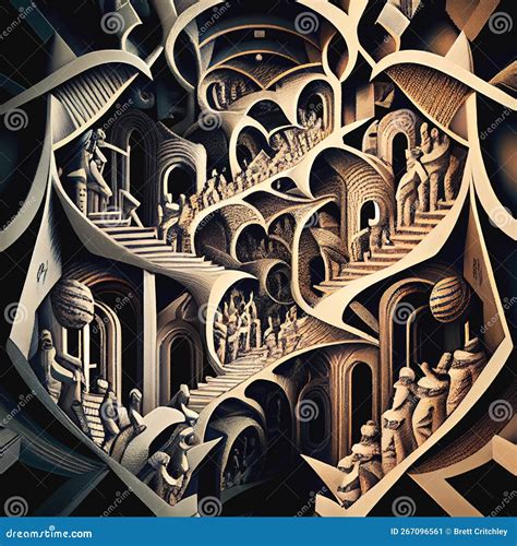 M C Escher Style Stairs Original Surreal Illustration Mc