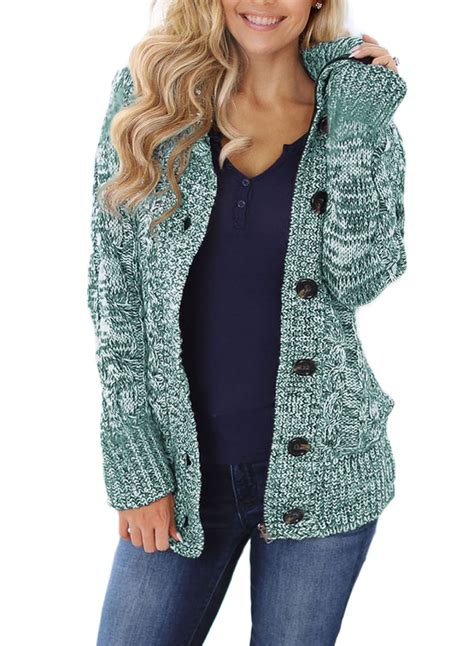 Eytino Hooded Cardigan Sweaters For Women Fleece Lined Sweater Button