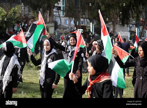 Gaza City Palestine Th May Palestinians Lift National Flags