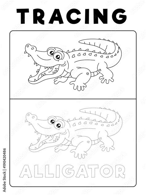 Funny Alligator Crocodile Animal Tracing Book With Example Preschool