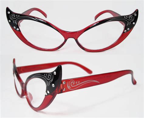 50s Rhinestone CAT EYES eye Vintage Style Glasses RED