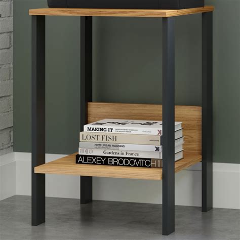 Mesa De Canto Industrial - Mesa de Canto Industrial 1 Prateleira 100% Mdf Freijó/Preto Fosco F14 ...