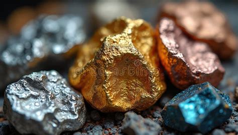 macro close  shot metallic ores silver gold copper zinc iron