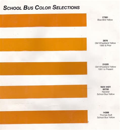 School Bus Yellow Paint Codes & Color Charts