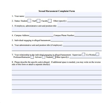 Free 6 Harassment Complaint Forms In Pdf