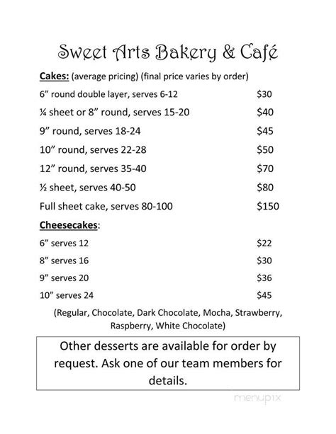 Sweet Arts Bakery & Cafe Menu in Athens, OH | Order Delivery & Reviews