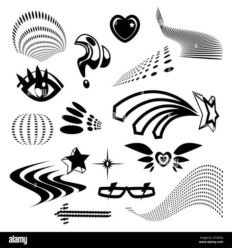 Y2k Monochrome Abstract Shape Vector Illustration Set Of Black Geometric Forms And Symbols