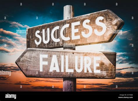 Success Failure Wooden Signpost Roadsign With Two Arrows Stock