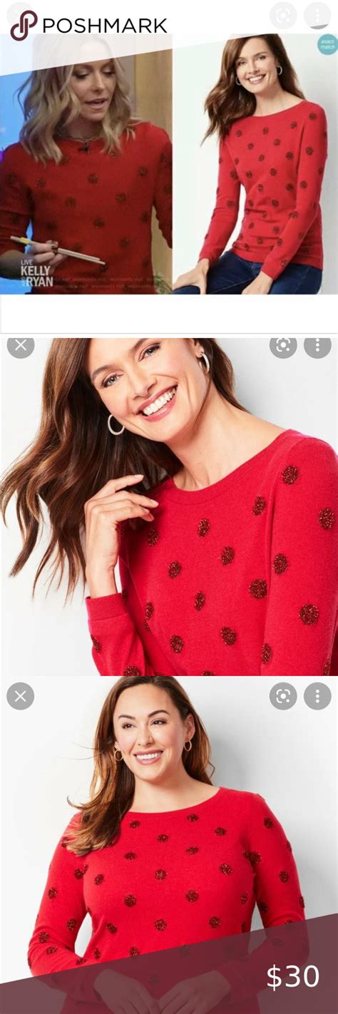 Talbots Red With Metallic Sparkle Polka Dot Sweater Polka Dot Sweater