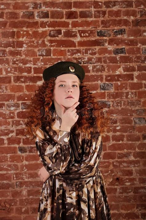 Beautiful Red Haired Girl In A Military Dress Stock Image Image Of