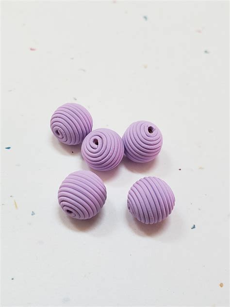 Lavender Round Polymer Clay Coil Beads Set Of Five 10mm Purple Handmade Beads Jewelry Supplies