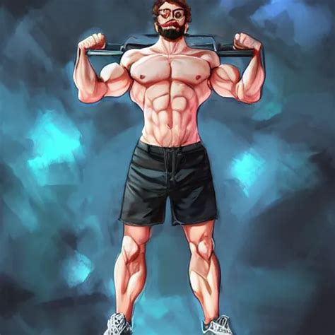 Gigachad Sam Hyde Flexing Muscular Body Wearing Black Stable Diffusion