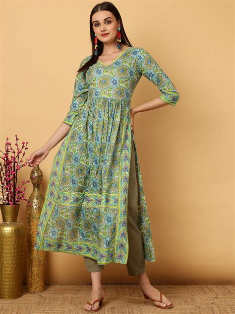 Buy GULMOHAR JAIPUR Ethnic Motifs Printed Flared Cotton Anarkali Kurta