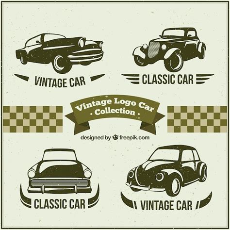 Varios logotipos con coches clásicos Vector Premium