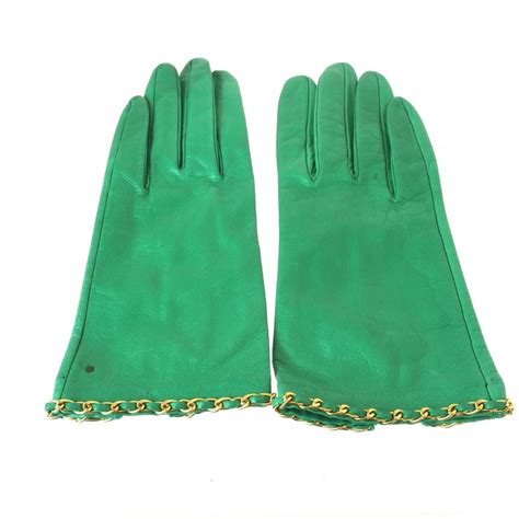 Vintage Chanel Chain Lime Green Leather Gloves Nina Furfur Vintage