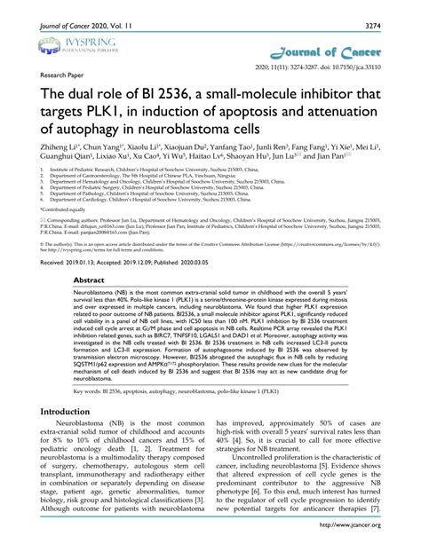 PDF The Dual Role Of BI 2536 A Small Molecule Inhibitor That Targets