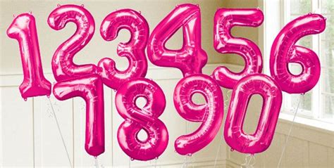 Bright Pink Number Balloons - Metallic Pink Balloons & Balloon ...