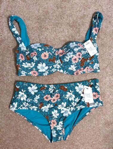 NWT Time And Tru Turquoise Floral Piece Bikini Set W Cheeky