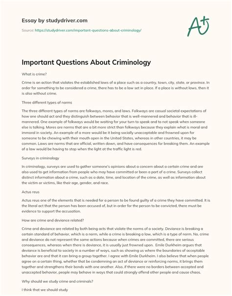 Important Questions About Criminology Free Essay Example