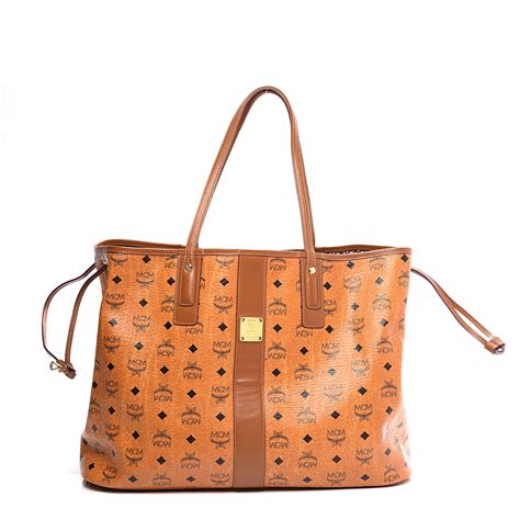 Mcm Visetos Large Liz Reversible Shopper Tote Cognac