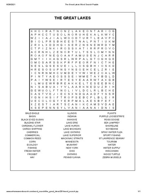 The Great Lakes Word Search Puzzle Pdf