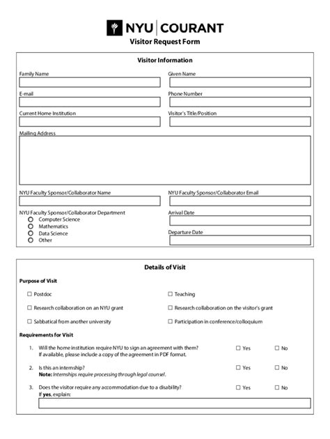 Fillable Online Cims Nyu Special Visitor Request Form