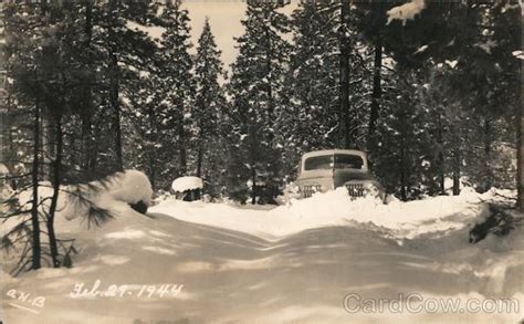 Car In Snow Fall River Mills Ca Bosworths Photos Postcard