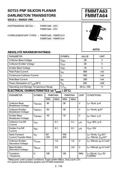 Fmmta Datasheet Sot Pnp Silicon Planar Darlington Transistors