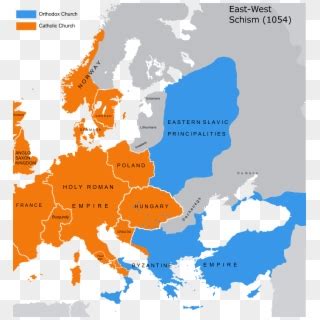 Great Schism 1054 With Former Borders- - East West Schism Map, HD Png ...