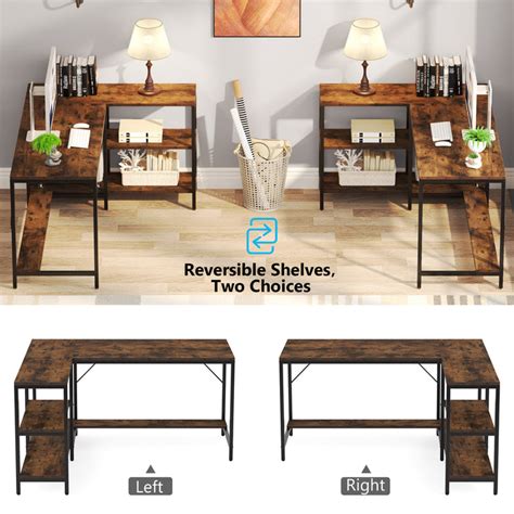 Tribesigns 53'' Reversible L-Shaped Computer Desk with Storage Shelves 