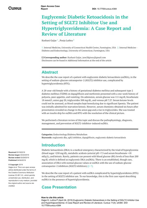 Pdf Euglycemic Diabetic Ketoacidosis In The Setting Of Sglt2