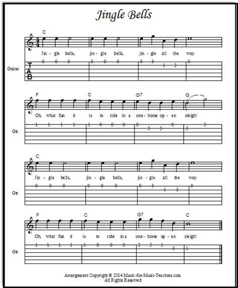 Jingle Bells Guitar Tabs, FREE Kids Sheet Music for Christmas!