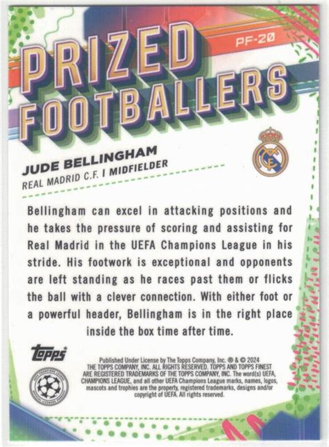 Topps Finest Ucc Jude Bellingham Prized Footballers Pf Real