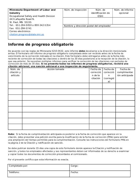 Mandatory Progress Report Spanish Version Doc Template Pdffiller