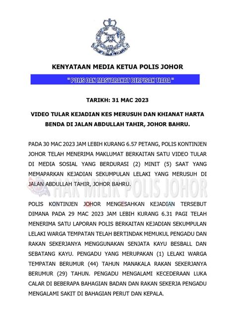 Polis Diraja M Sia On Twitter Kenyataan Media Ketua Polis Johor Video