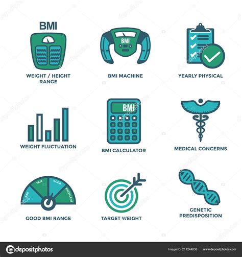 Imc Conjunto Iconos Del Índice Masa Corporal Con Máquina Imc Vector