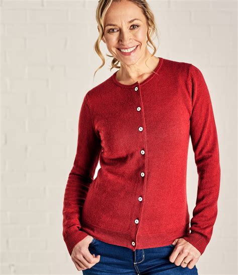 Red Womens Cashmere And Merino Luxurious Crew Neck Cardigan Woolovers Au