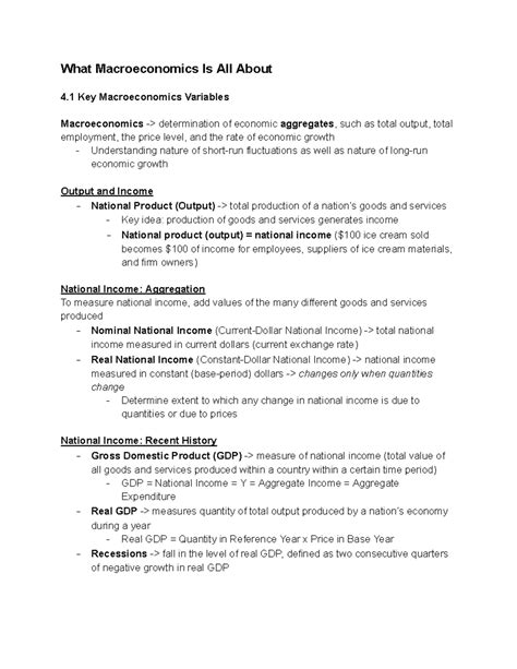 Econ 102 Chapter 4: Key Macroeconomic Variables & Concepts - Studocu