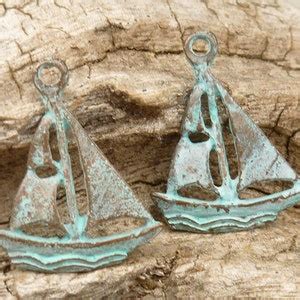 Patina Sailboat Charm Rustic Patina Ship Charm Mykonos Etsy