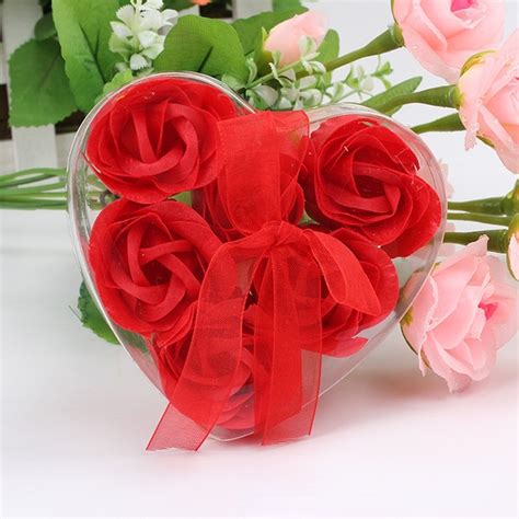 6pcs Heart Shaped Artificial Fake Scented Soap Rose Flower Flowers Bath