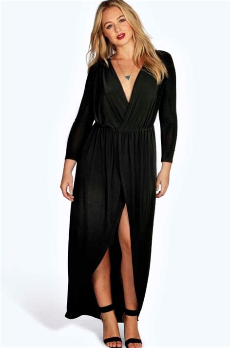 Boohoo Slinky Wrap Front Maxi Dress Victoria Beckhams Black Maxi