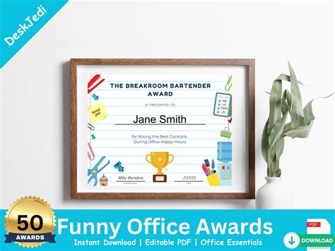 50 Funny Office Awards Printable Certificates to Boost Morale ...